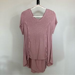 Knox rose large women’s lace up back top with lace inset  (171)